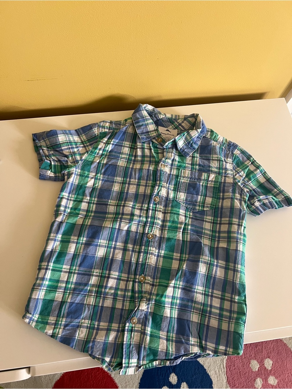 Tommy Bahama Blue & Green Plaid Short-Sleeve Button-Up size 7/8